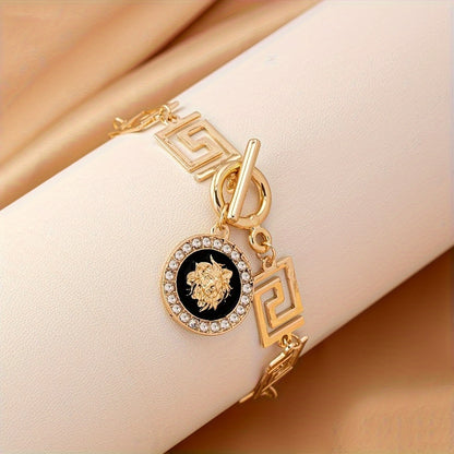 Lion Head Anklet for Women – Boho Gold Stainless Steel Ankle Chain with Black Accent, Bohemian Pendant Foot Jewelry, Comes with Gift Bag