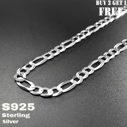 925 Silver Figaro Chain Necklace 6mm - Genuine Sterling Silver Unisex Necklace for Men & Women, 22 to 24 Inch, Fashionable Versatile Jewelry, Gift Box Included