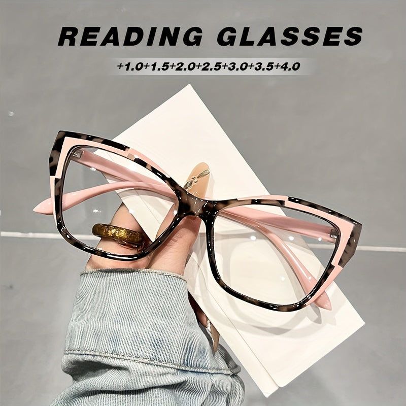 Elegant Cat Eye Reading Glasses for Women - Fashionable Color Block Design, Anti-Blue Light, +1.0 to +4.0 Strength