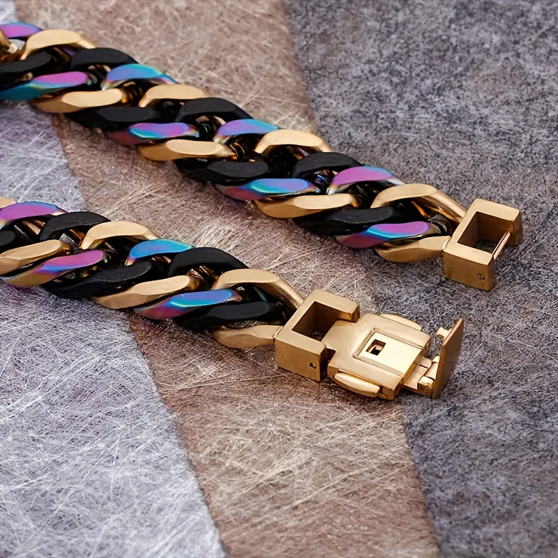 Fashion Chain Wrist Accessories, Fashionable Unisex Hand Jewelry, 304 Stainless Steel Hypoallergenic, No Pendant, Elegant And Simple Design, Colorful Couple Trendy Hip-hop Style