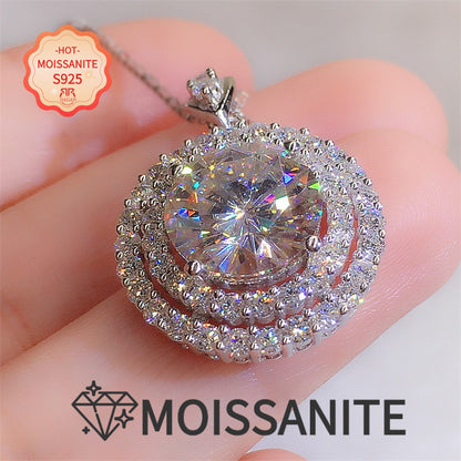 Moissanite Pendant Necklace S925 Sterling Silver 5 Carat - Sparkling Diamond Alternative Promise Necklace, Minimalist Luxury Jewelry for Women, Perfect Wedding & Holiday Gift
