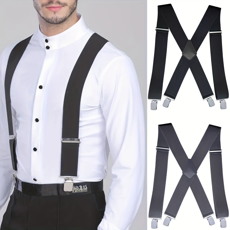 1pc of Men'S Heavy-Duty Adjustable Suspenders, Featuring a 4-Clip System And High-Elastic X-Shaped Design.These White/Black Trouser Accessories Are Suitable for Formal And Casual Wear - an Ideal Gift for Men, And Can Be Matched with Formal Pants