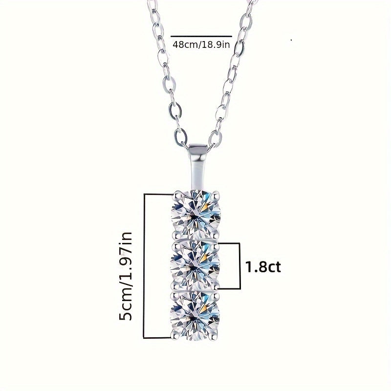 2pcs Set S925 Sterling Silvery Moissanite Necklace + Earrings, 1.8 Carat Elegant Gemstone Pendant, Stylish Unisex Design, Luxury And Exquisite Jewelry, Suitable for Couples, Friends, Birthdays, Anniversaries, Valentine's Day, New Year.