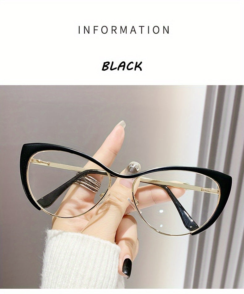 Cat Eye Blue Light Blocking Glasses Women Retro Punk Style Luxurious Metal Frame Anti Blue Light Ladies Fashion Eyewear for Party Daily Wear Silver Black