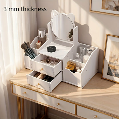 Jewelry Box with Cat Ear Mirror Large Dressing Table Organizer for Bedroom Home Storage Cute Aesthetic Jewelry Organizer Birthday Christmas Gift for Her