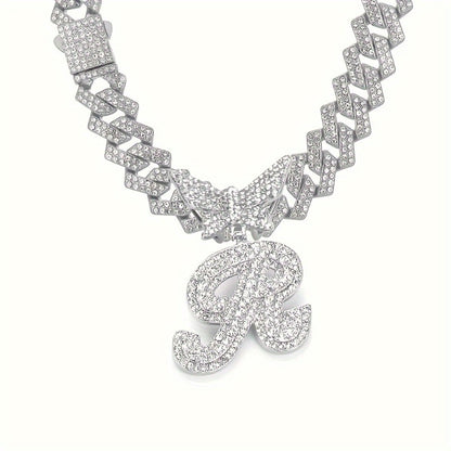 Cuban Link Chain Necklace - Initial Letter for Men Women - with Butterfly Alphabet Pendant A-Z, Gold & - product detail view