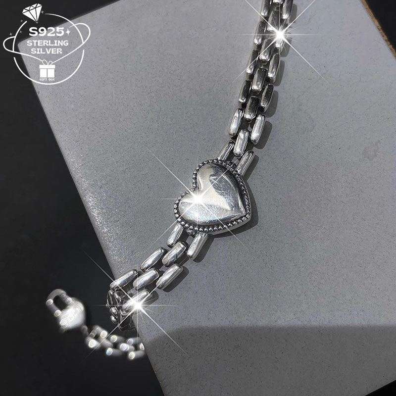 925 Silver Heart Bracelet, Fashionable Thick Chain for Women - Perfect Gift for Couples, Best Friends, Daily Wear, Beach Vacation, Thanksgiving, Christmas