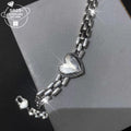 925 Silver Heart Bracelet, Fashionable Thick Chain for Women - Perfect Gift for Couples, Best Friends, Daily Wear, Beach Vacation, Thanksgiving, Christmas