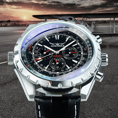 Men's Pilot Automatic Mechanical Watch – Multifunctional Sub-Dials, Week & 24H Display, Date Calendar, Stainless Steel Case, Business Casual Luxury Wristwatch