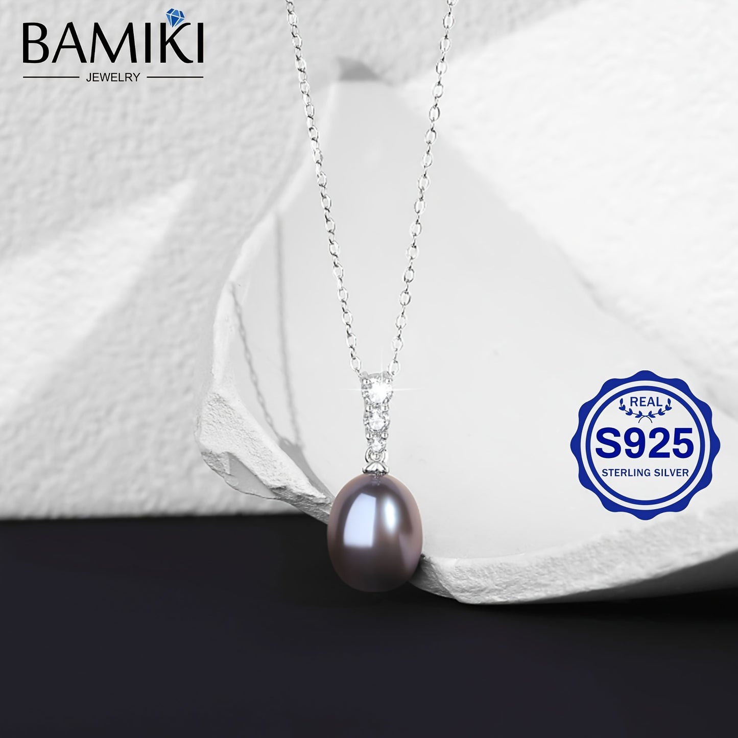 Pearl Pendant Necklace Set S925 Sterling Silver Freshwater Cultured Pearl 9-10MM Pendant Jewelry Set for Women Gift