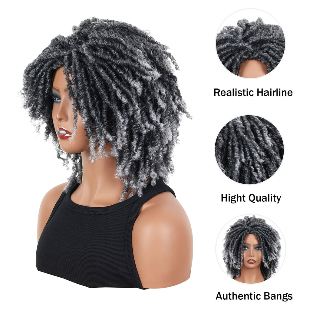 12"Dreadlock Wig Short Dreadlock Wig Dreadlock Wig Braided Wigs for Short Afro Dreadlock Wigs Cosplay Wig for Women Curly Synthetic Wigs for Daily Or Use Party Cosplay (Gray)