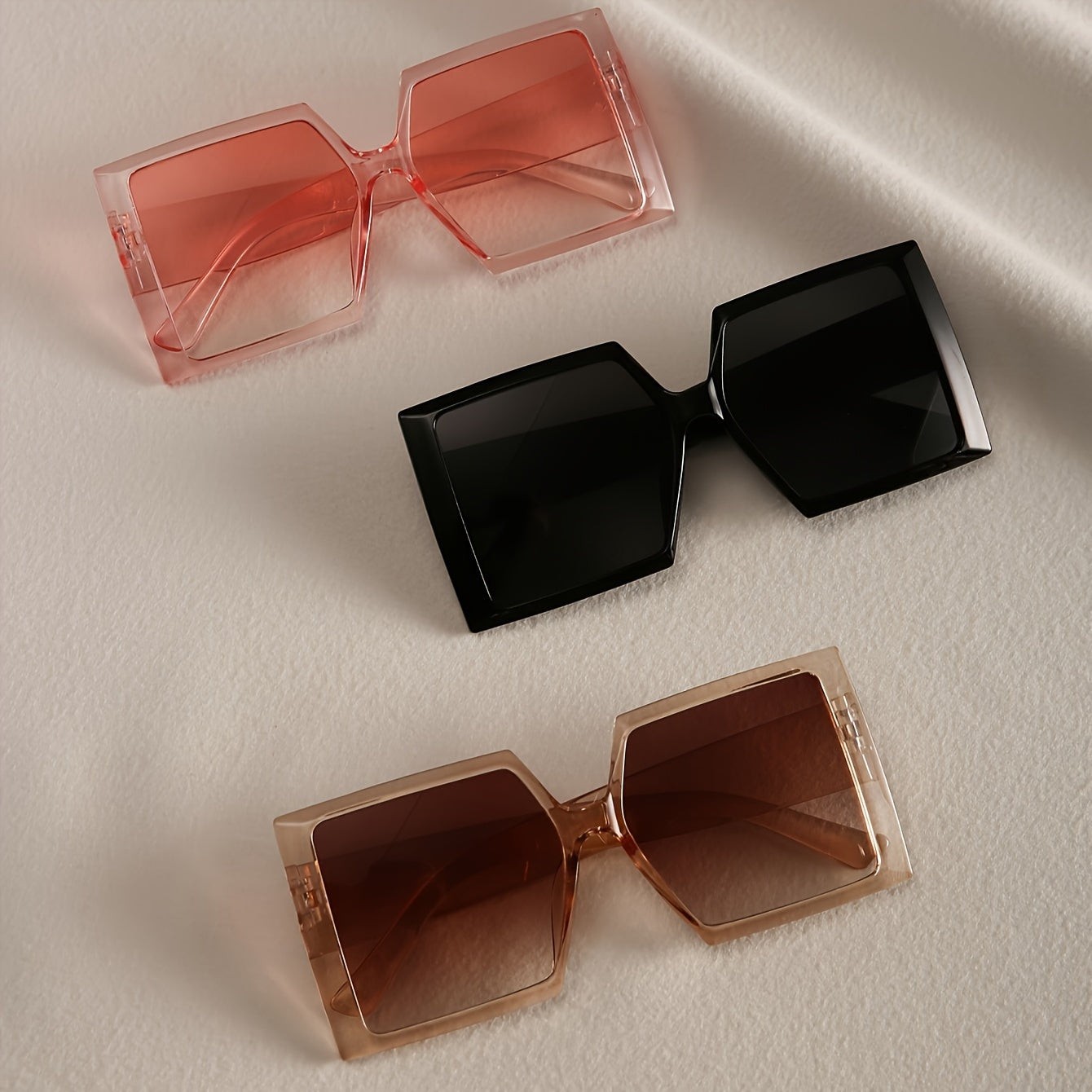 Large Frame Flat Top Fashion Glasses Women 3 Pack Pink Champagne Black Decorative Eyewear Trendy Square Oversized Frames Daily Casual Wear Gift for Her
