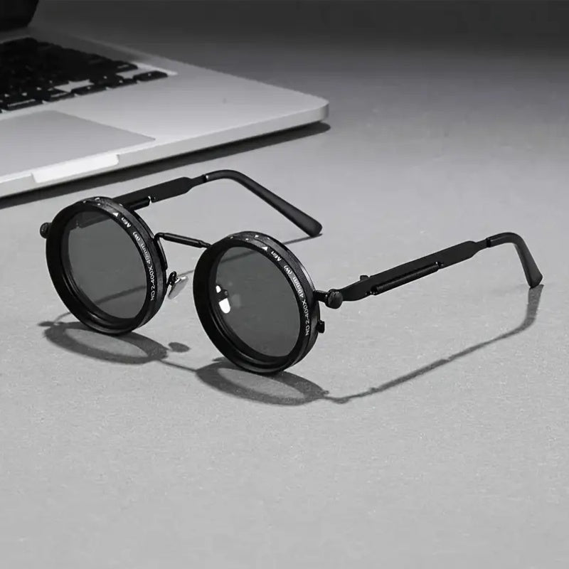 Steampunk Rotating Lens Glasses - Adjustable ND Mechanical Style Frame for Men Women, Cyberpunk Retro Sunglasses with Variable Brightness Lenses for Driving Outdoor, Unisex Fashion Eyewear