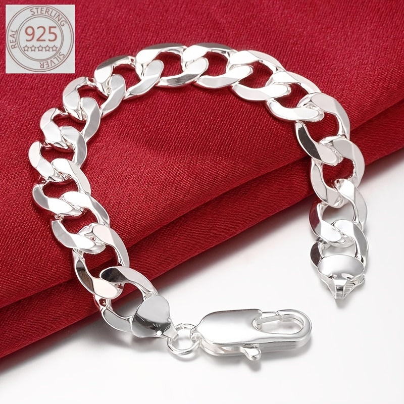 A 925 Sterling Silver Cuban Chain Necklace, Suitable for Men, Width 10Mm, Length 20-24 Inches, Anti-Allergic Sports-Themed Jewelry, Stylish Pendant-Free Design