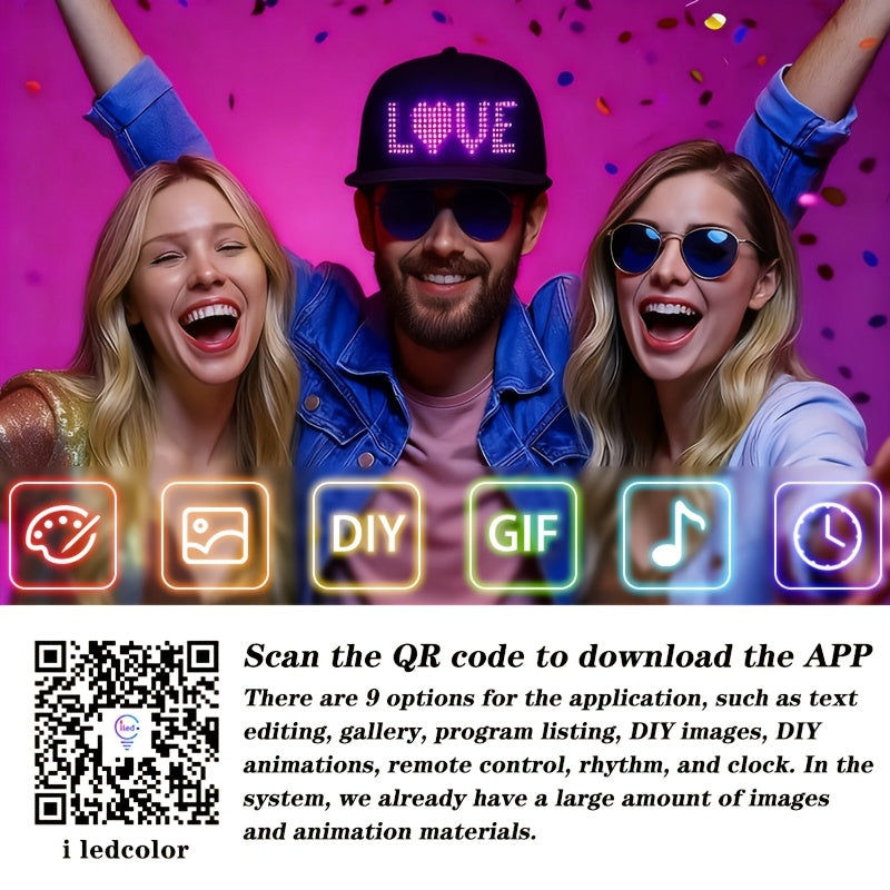[Ideal Gift] New LED Light-Up Hat, Smart App Programmable Scrolling Message Cap, 16×32 Display Supports US Flag & Text Upload, Breathable Unisex Light-Up Accessory, Novelty Ideal Gift for Teens, Must-Have for Anniversaries, Holiday Parties & Events