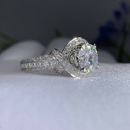 Moissanite Engagement Ring 925 Silver - Vintage Flower Tower Intertwined Design, Full-Set Moissanite Wedding Band for Women, Elegant Anniversary Ring Sizes 6-11