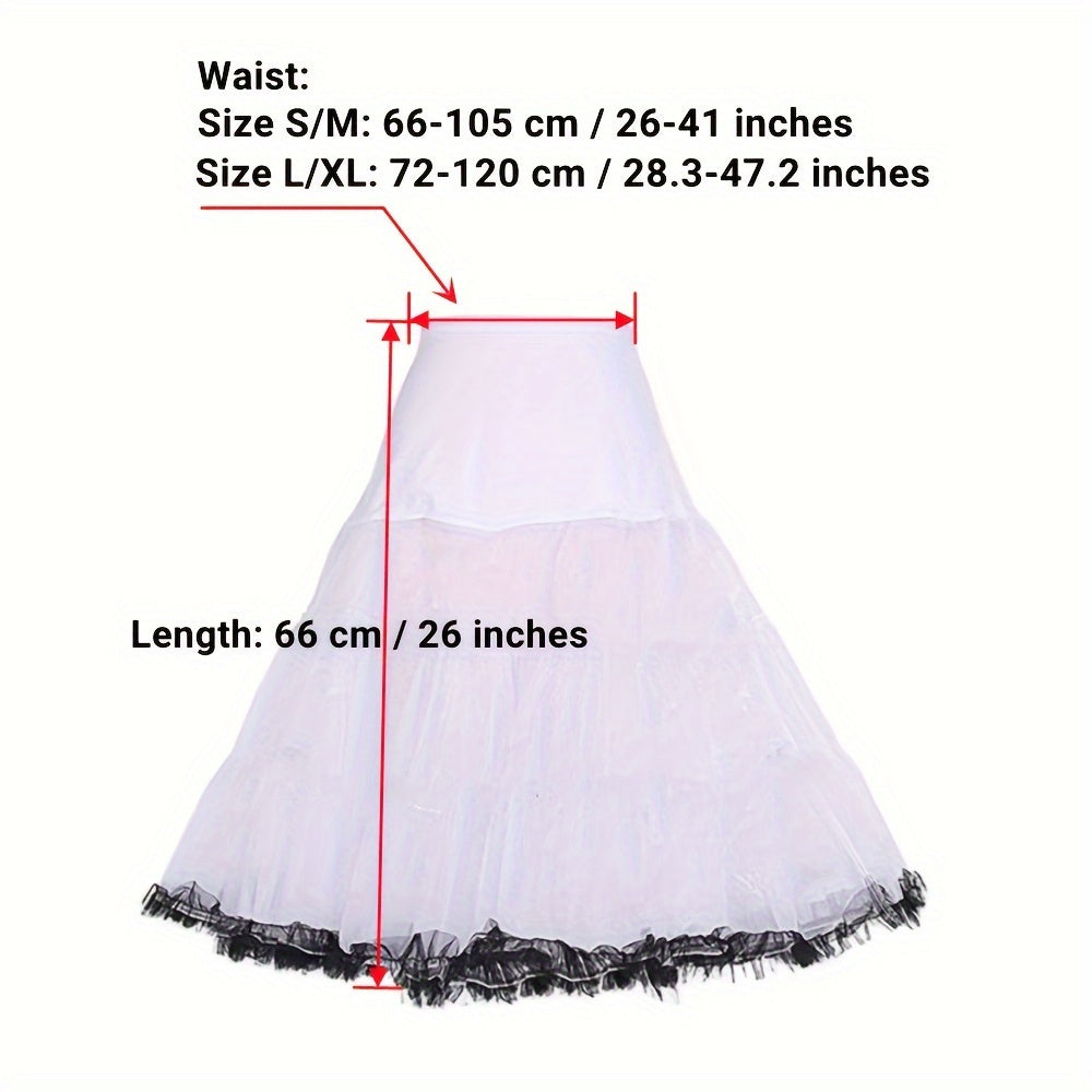 50's Women's Petticoat Underskirt -  Vintage Rockabilly Style, White/Black/Red, Sizes S/M/L/XL, Polyester, Full-Length with Tulle Detail and Fringe Trim,  Costume Accessory| Rockabilly Style|Polyester Fiber Skirt