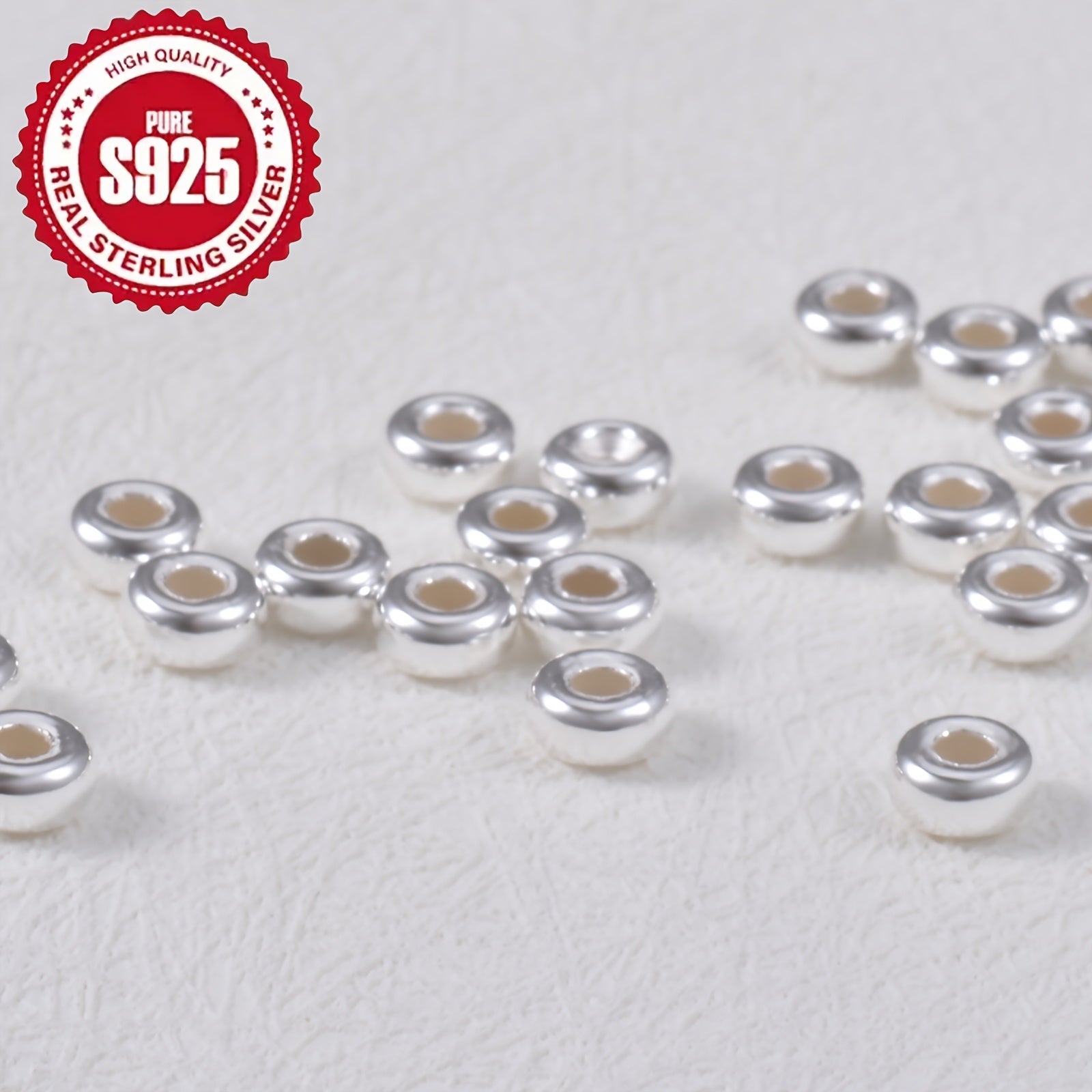 50pcs/package S925 Pure Silvery Wheel Bead Spacer Beads Loose Beads Jewelry Accessories DIY Beaded Bracelet Necklace Anklet Material Package