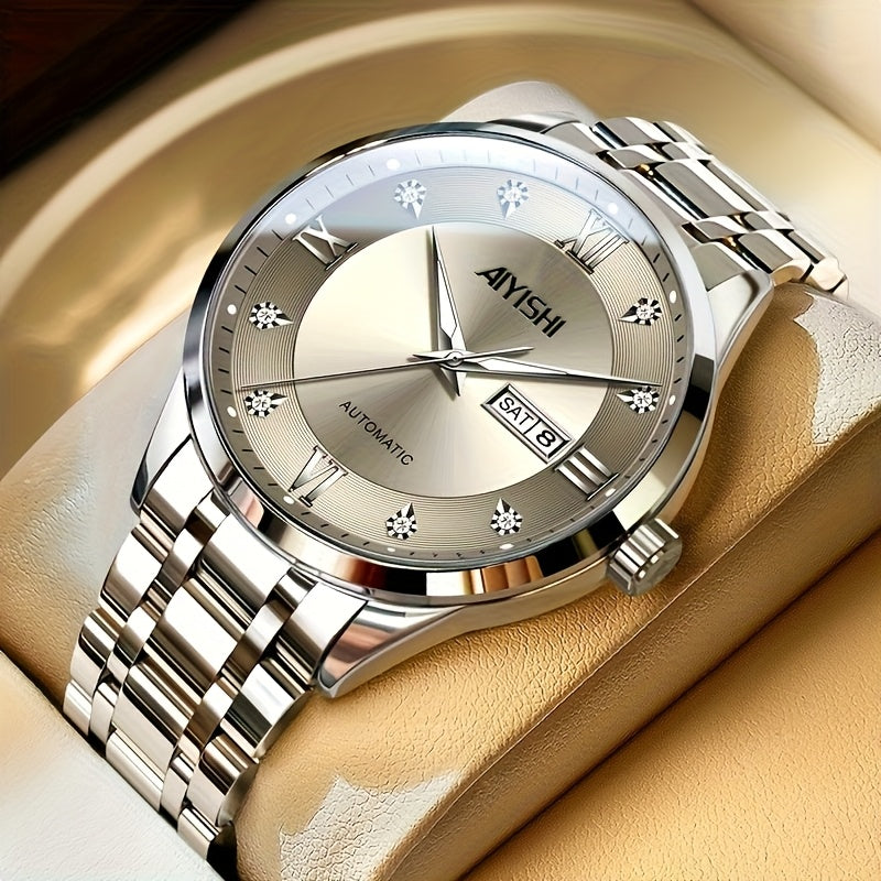 Men's Tourbillon Style Watch | Stainless Steel Quartz Wristwatch with Calendar & Night Glow, Luxury Dress Watch for Men – Perfect Father's Day Gift