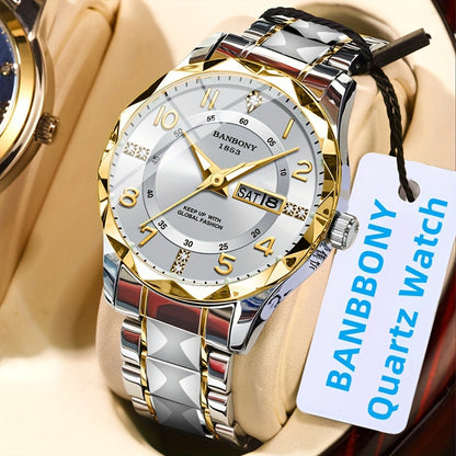 BANBONY Rhinestone Watch for Men & Women - IPX7 Waterproof Stainless Steel Quartz Wristwatch, Luminous Round Dial, Casual Sport Dress Watch Gift in Blue Black White Purple