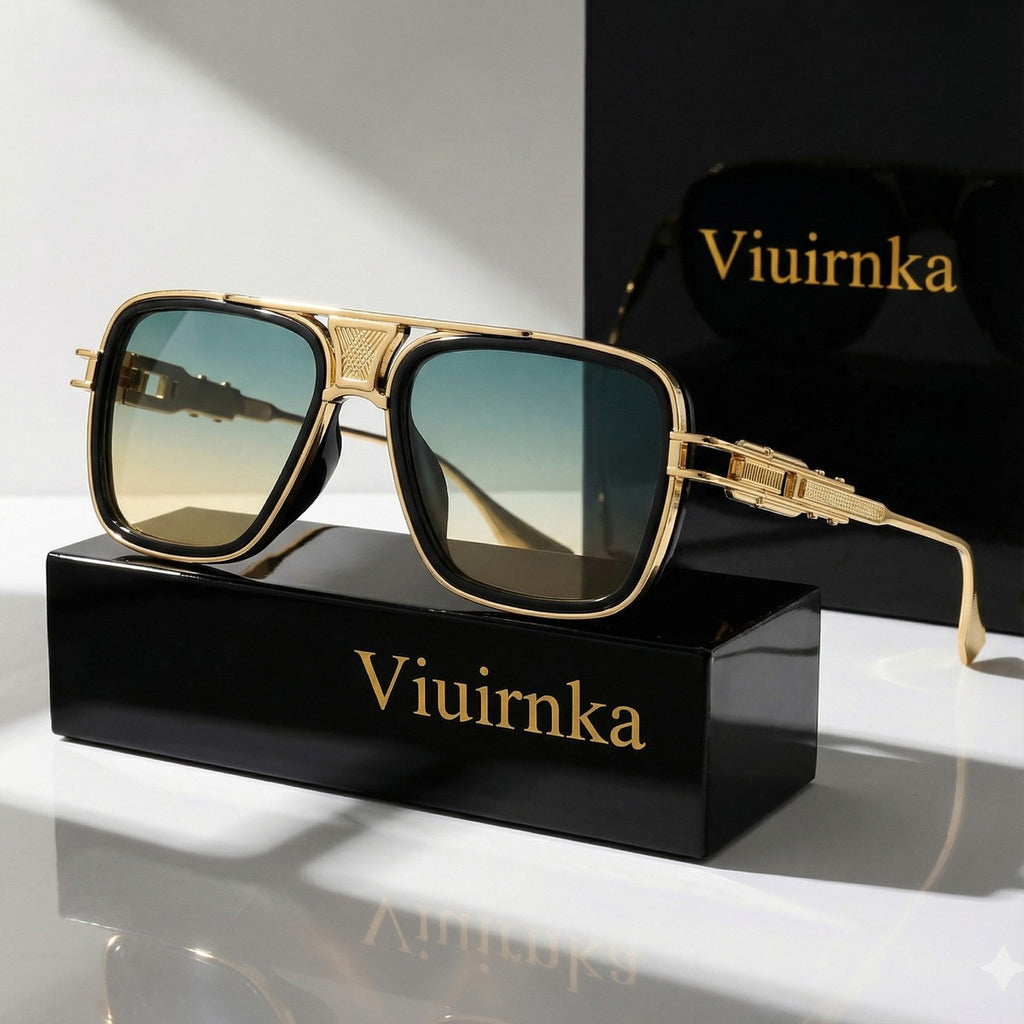 Viuirnka Classic Square Sunglasses for Men Unisex Retro UV Protection Metallic Frame Lightweight Eyewear with Sunglasses Case And Cleaning Cloth for Daily Wear And Outdoor Activities