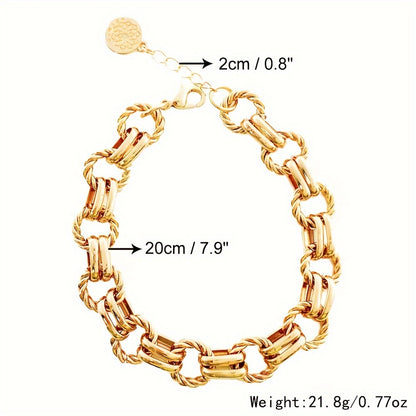 Gold Link Chain Bracelet for Women - Fashionable Electroplated Alloy Chain Bracelet with Lobster Claw Clasp & Extension Chain, Adjustable Everyday Jewelry Gift for Her