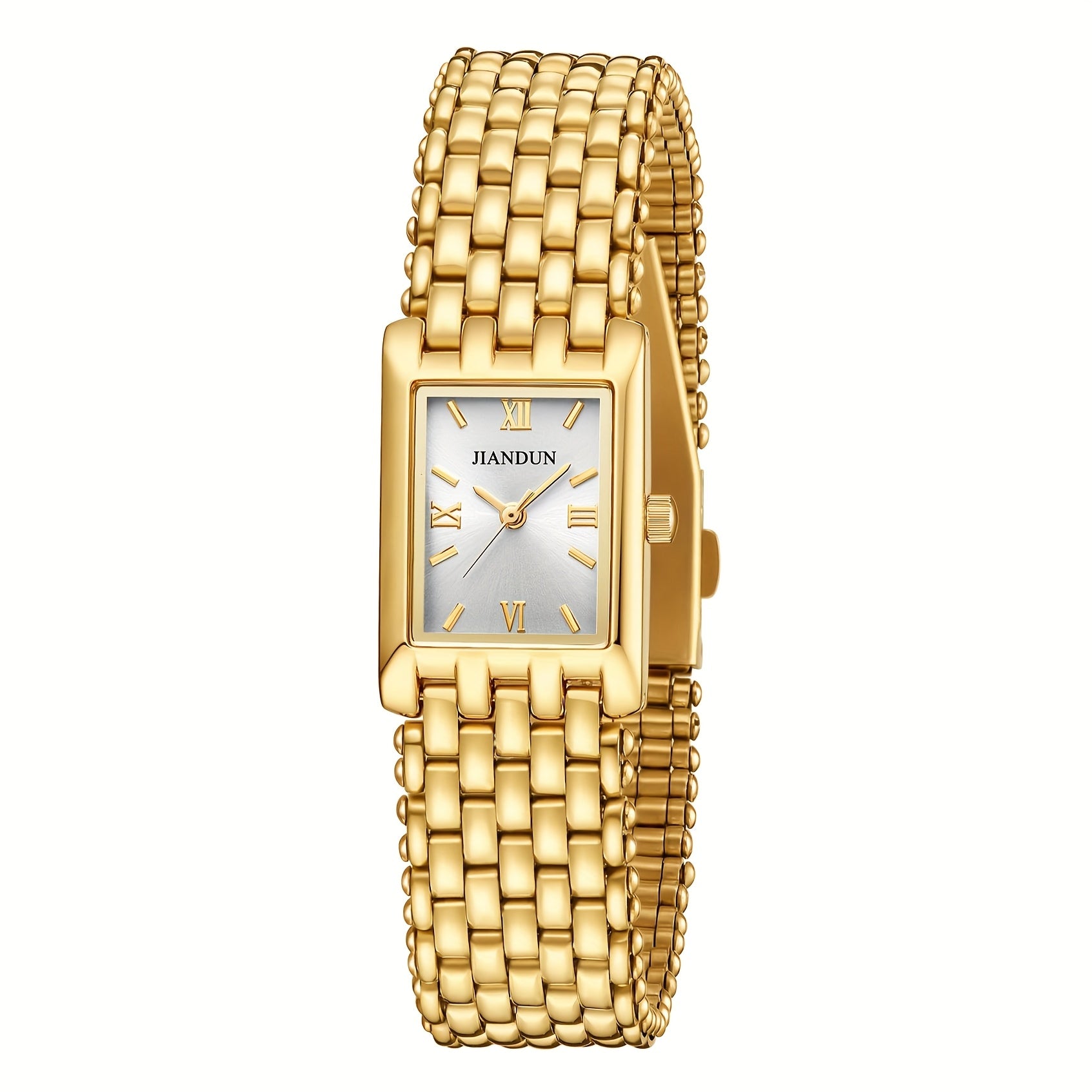 JIANDUN Small Golden Watches For Women Vintage Ladies Quartz Wrist Watches Stainless Steel Band Womens Golden Watch Luxury Bracelet Tools Included