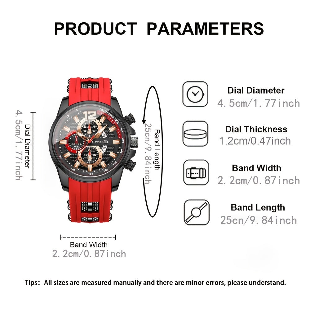 1pc Men'S Fashion Casual Quartz Watch, Silicone Strap, Date Display - Stylish Casual Wristwatch for Casual Attire, Casual Wristwatch | Sporty Watch Design | Quartz Movement, Thanksgiving, Christmas The Perfect Gift Reloj Para Hombre.