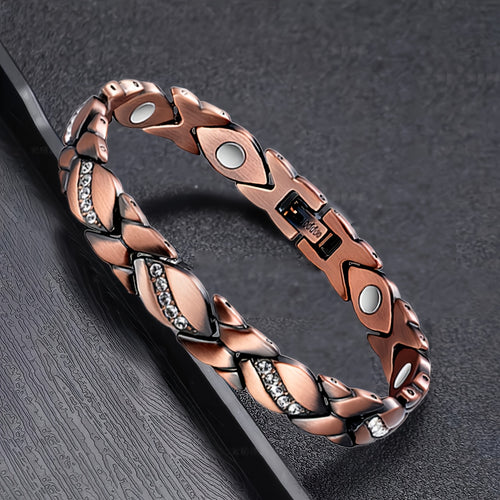 Copper Magnetic Bracelet for Women 2 Pack - 3500 Gauss Pure Copper Vintage Magnetic Therapy Bracelets Set, Elegant Gift for Birthday Mothers Day Christmas Valentine's Day Bronze Silver