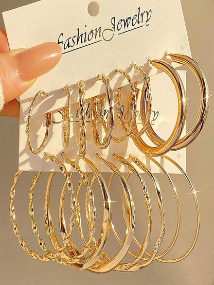 Metal Twist Hoop Earrings Set 16Pcs - Hypoallergenic Gold Huggie Earrings for Women, Minimalist Lightweight Everyday Statement Jewelry Gift Set for Daily Wear & Party