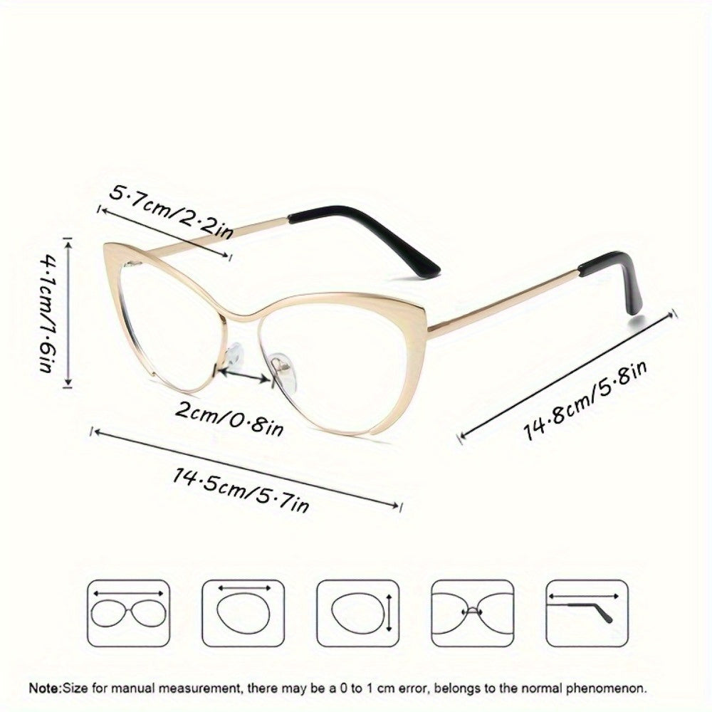 Cat Eye Blue Light Blocking Glasses Women Retro Punk Style Luxurious Metal Frame Anti Blue Light Ladies Fashion Eyewear for Party Daily Wear Silver Black