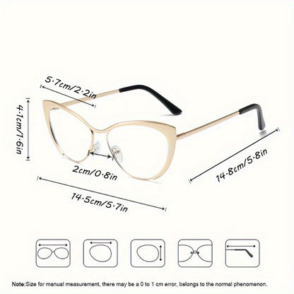 Cat Eye Blue Light Blocking Glasses Women Retro Punk Style Luxurious Metal Frame Anti Blue Light Ladies Fashion Eyewear for Party Daily Wear Silver Black