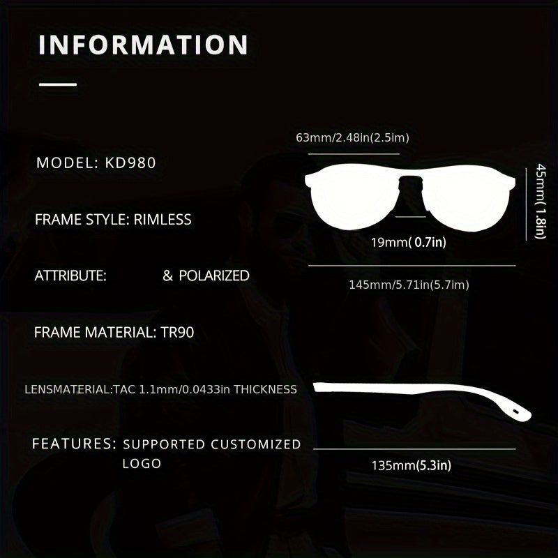 KDEAM Unisex Frameless Oval Polarized Fashion Glasses TR90 Lightweight TAC Lens Auto Darkening Mirrored for - Includes Case, Cloth & Test Card, Gear, Accessories, Sleek Design, Quality Craftsmanship, Modern Eyewear, Lovers