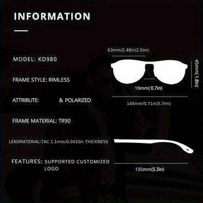 Photochromic Polarized Sunglasses Frameless Oval - TR90 Lightweight Auto-Darkening Mirrored UV400 Lens Men Women Driving Cycling with Hard Case