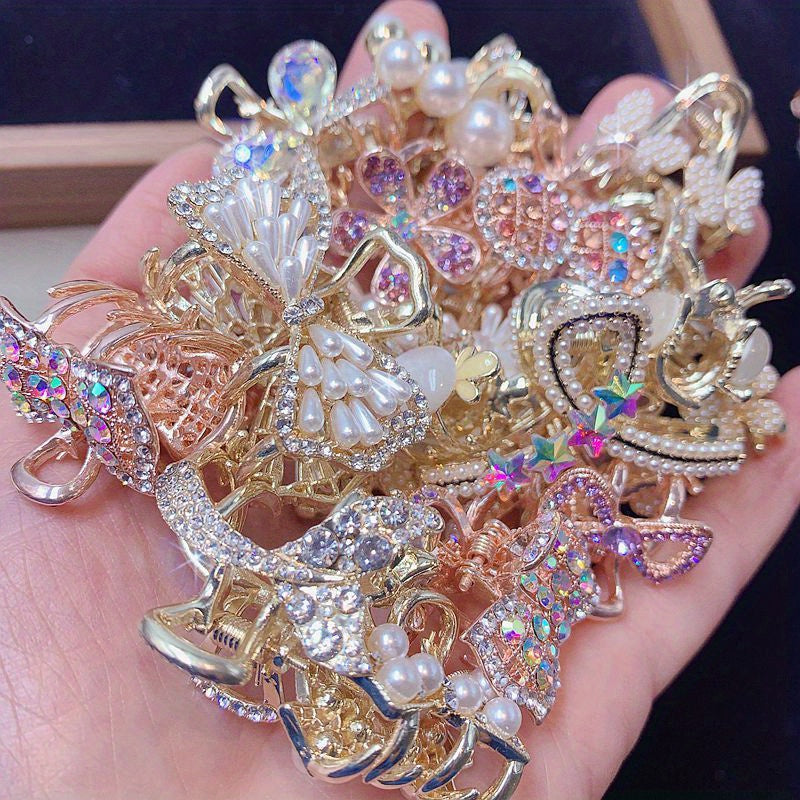 Hair Claw Clips 10pcs Luxury Zirconia Bow Flower Design Nonslip Jaw Clips Elegant Rhinestone Barrettes Hair Accessories for Women Wedding Daily Styling Headwear
