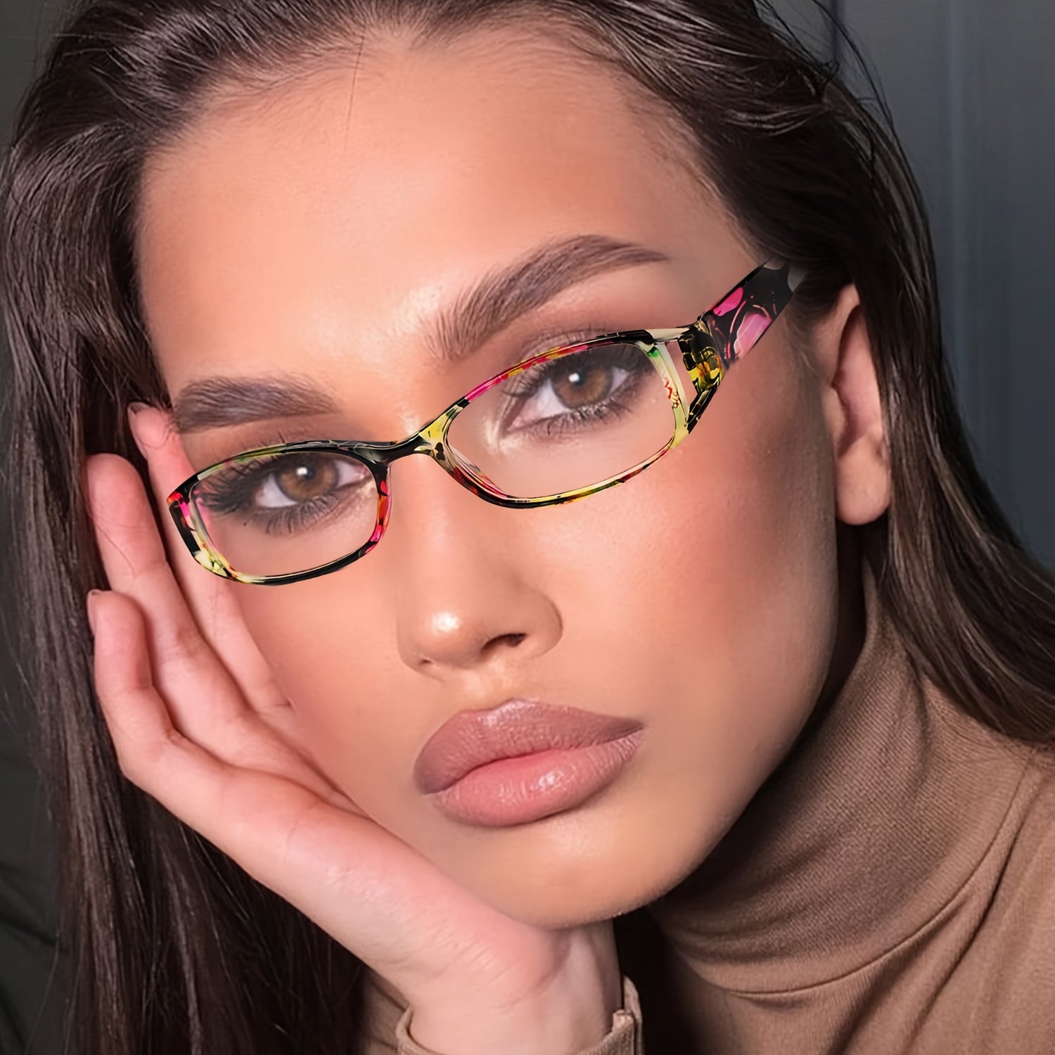 5pcs Small Frame Unique Hollow Design Frame Fashion Glasses Trendy Graffiti Print Design Women's Glasses