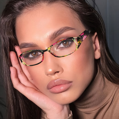 Fashion Reading Glasses for Women 5 Pack - Trendy Hollow Graffiti Print Small Frame Readers +1.00 to +4.00 Magnification, Unique Artistic Design Eyewear for Daily Casual Office Style