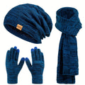 3pcs Winter Set: Unisex Hat, Scarf & Gloves/Earmuffs-like Accessory - Thick Warm Thermal Outfit for Men & Women, Compatible with Smartphones (No Touchscreen Obstruction) - Perfect Christmas, New Year Gift (Ear) - Solid
