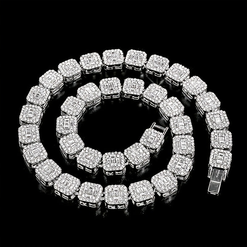 12Mm Square moissanite Necklace, S925 925 Silver Necklace, Inlaying Large Particles Exquisite moissanite, Banquet/Party/Dinner Party Senior moissanite Jewelry