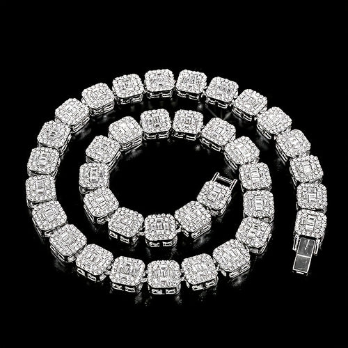 12Mm Square moissanite Necklace, S925 925 Silver Necklace, Inlaying Large Particles Exquisite moissanite, Banquet/Party/Dinner Party Senior moissanite Jewelry