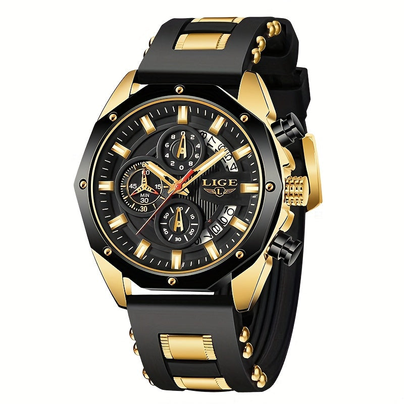 Men's Chronograph Quartz Watch with Luminous Dial & Calendar | Stopwatch, Outdoor Sports Casual Wristwatch – Black, Blue, Gold & Silver Color Options