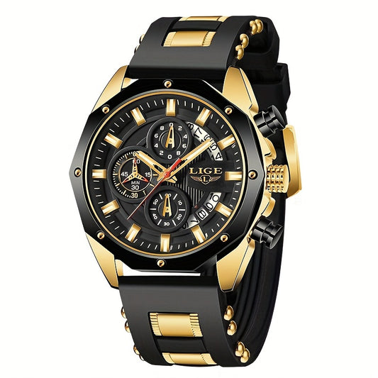 Men's Chronograph Quartz Watch with Luminous Dial & Calendar | Stopwatch, Outdoor Sports Casual Wristwatch – Black, Blue, Gold & Silver Color Options