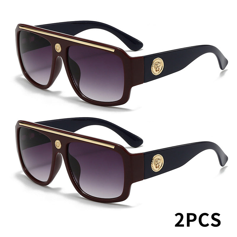 2 Pairs Of Men's Cyberpunk Square Fashion Glasses - Black Golden Metal Decoration, Lightweight Daily Wear Lenses, Street Trend Gifts, Luxury Polished Accessories, Fashion Glasses, Durable Daily Glasses