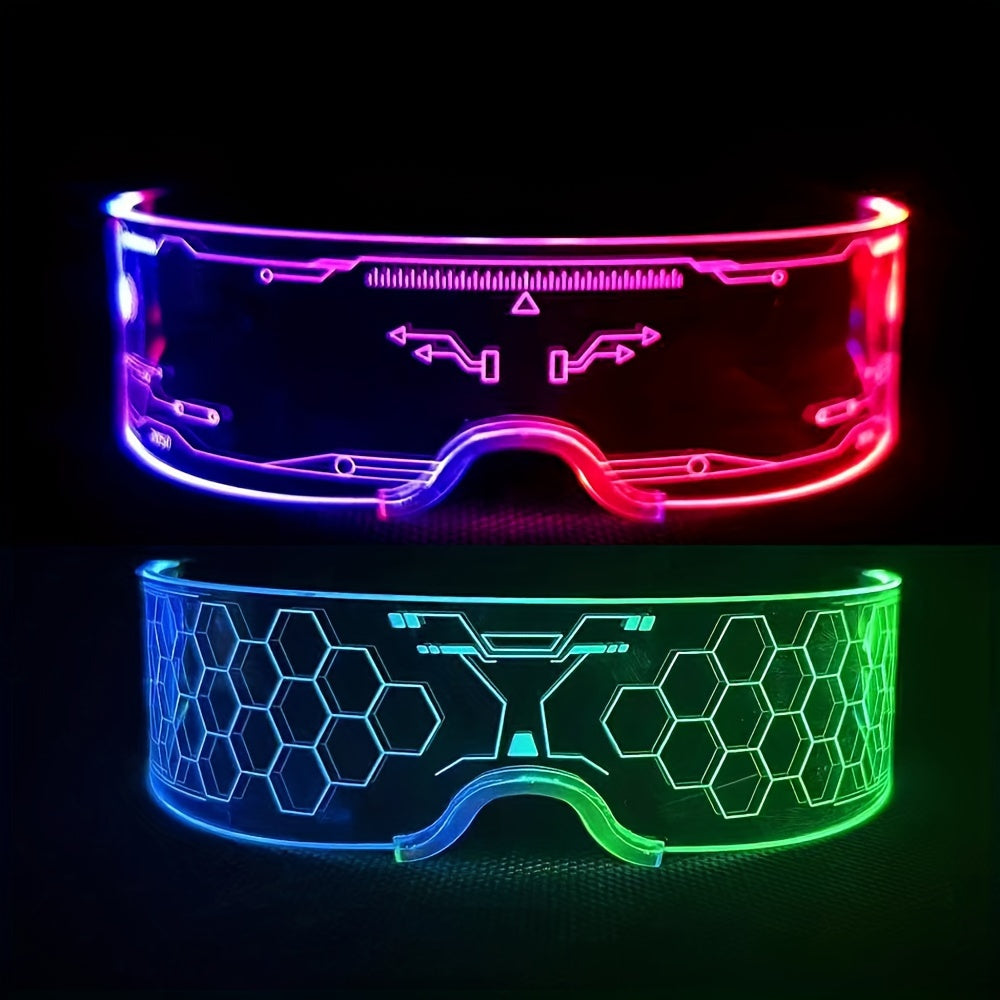 2 Pairs LED Visor Glasses 7 Colors Futuristic Glasses 4 Modes Light Up Glasses Honeycomb Luminous Glasses for Adults