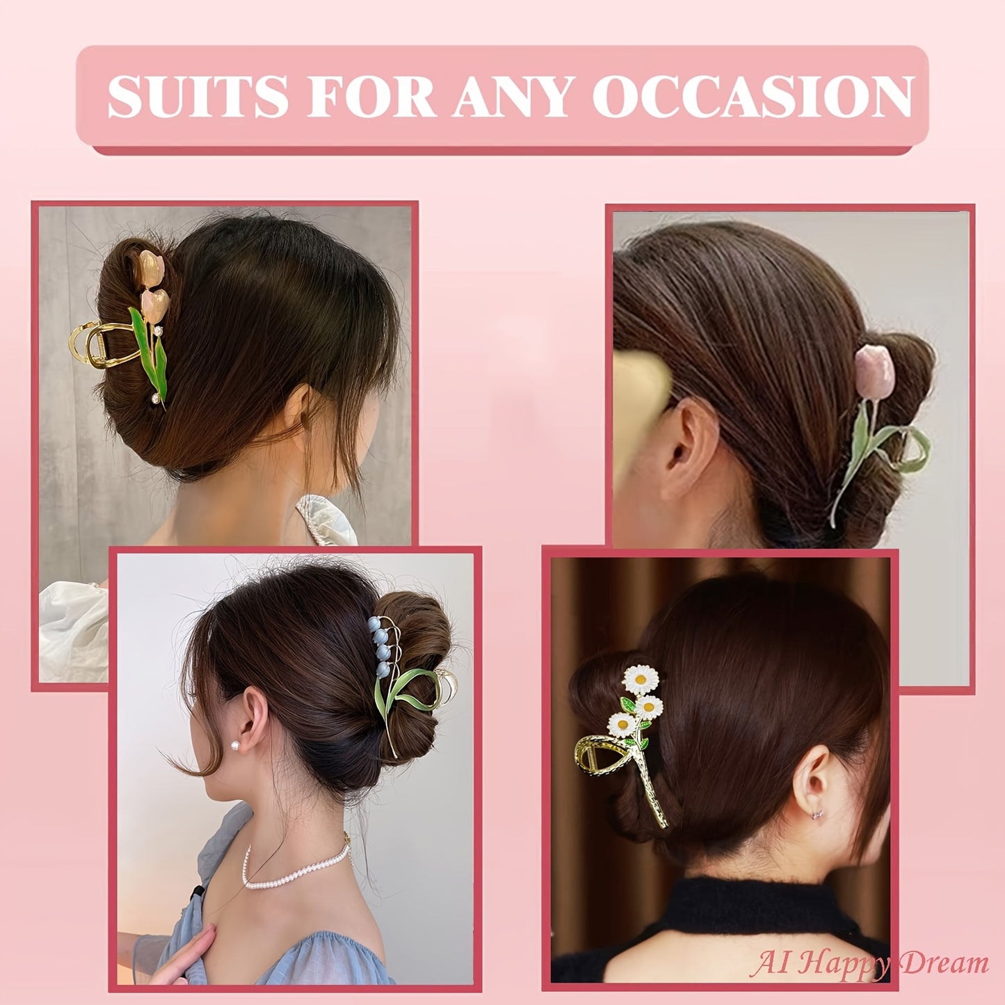 Metal Hair Clips 6pcs Renaissance Flower - Large Tulip Anti-Slip Claw Clips for Women Thick Thin Long Curly Hair Elegant Headpieces for Wedding Party Halloween Christmas Formal Occasions