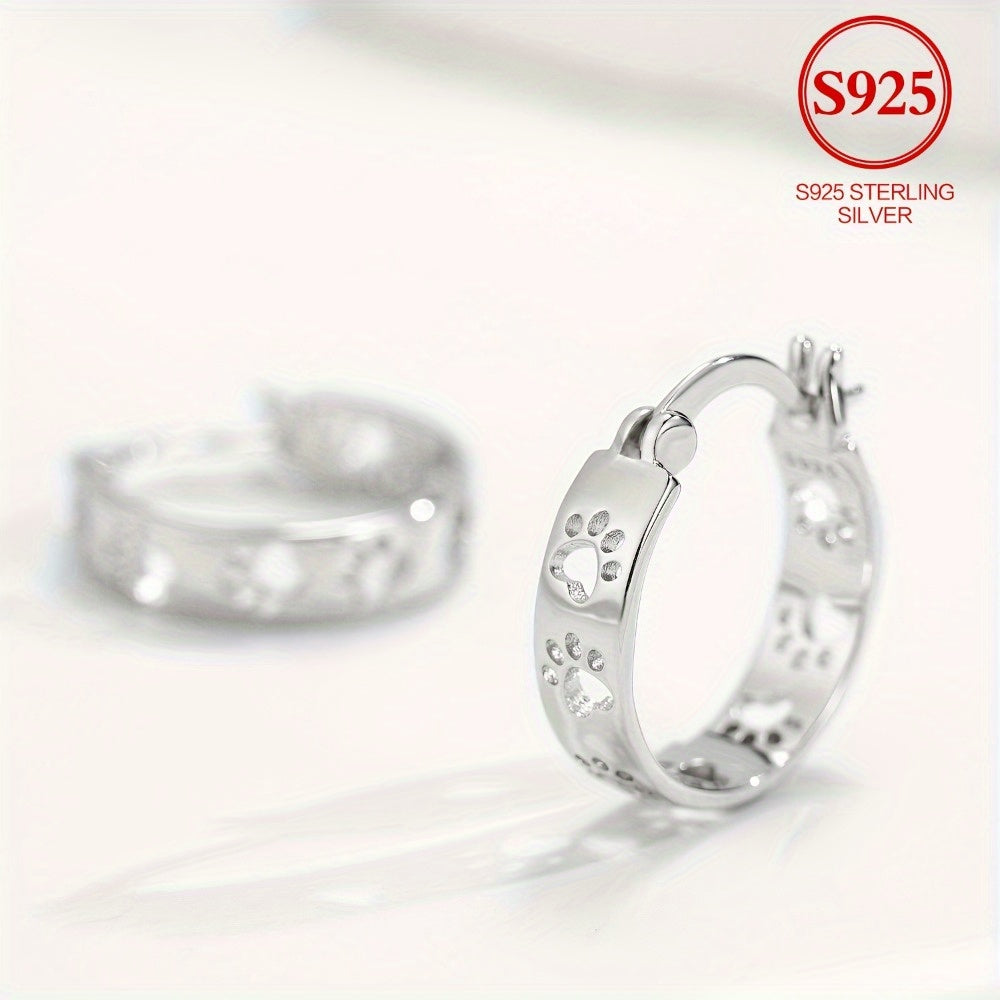 925 Sterling Silver Hoop Earrings for Simple Holiday Style, No Mosaics, Everyday and Gift Occasions, Valentine's Day Gift Ideas, Elegant Animal Claw Jewelry for All Seasons