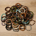 36-Pack Assorted Wooden Beaded Bracelets, Uncoated Metal, Zinc Alloy Charms, Women's Men's Fashion Jewelry, Handmade, Christmas Gift, Random Selection