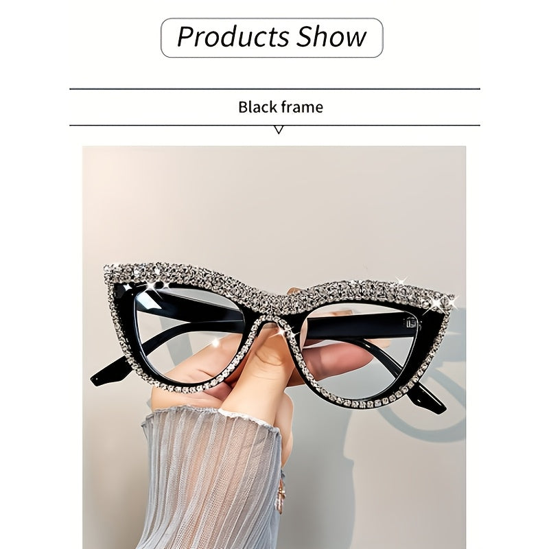 2pcs Cat-Eye Blue Light Blocking Reading Glasses for Women | Rhinestone Decor PC Frames | Versatile for Home Office & Party Wear | A Great Holiday Gift for Girlfriend/Mother