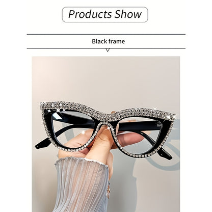 Cat Eye Reading Glasses Blue Light Blocking 2 Pack Women Rhinestone Decor Fashion Readers PC Frame Multiple Strengths Home Office Party Gift for Mom Girlfriend