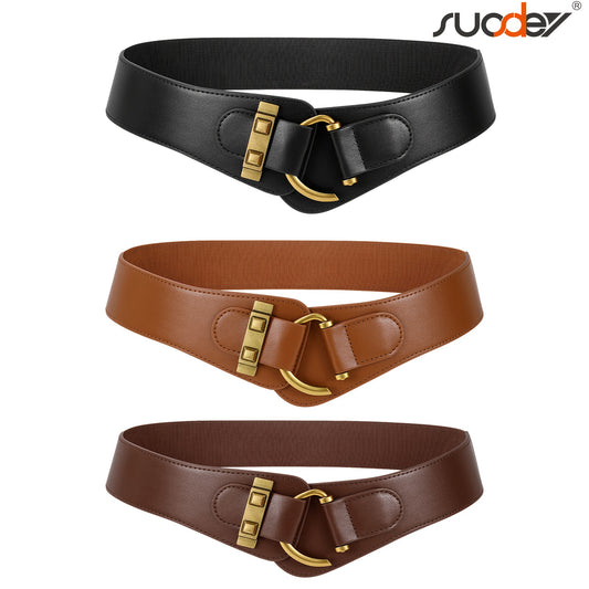 Women's Elastic Waist Belt Retro Vintage Stretch Waistband for Dresses Skirts Holiday Outfits Fashion Accessories S-4XL Black Brown Coffee